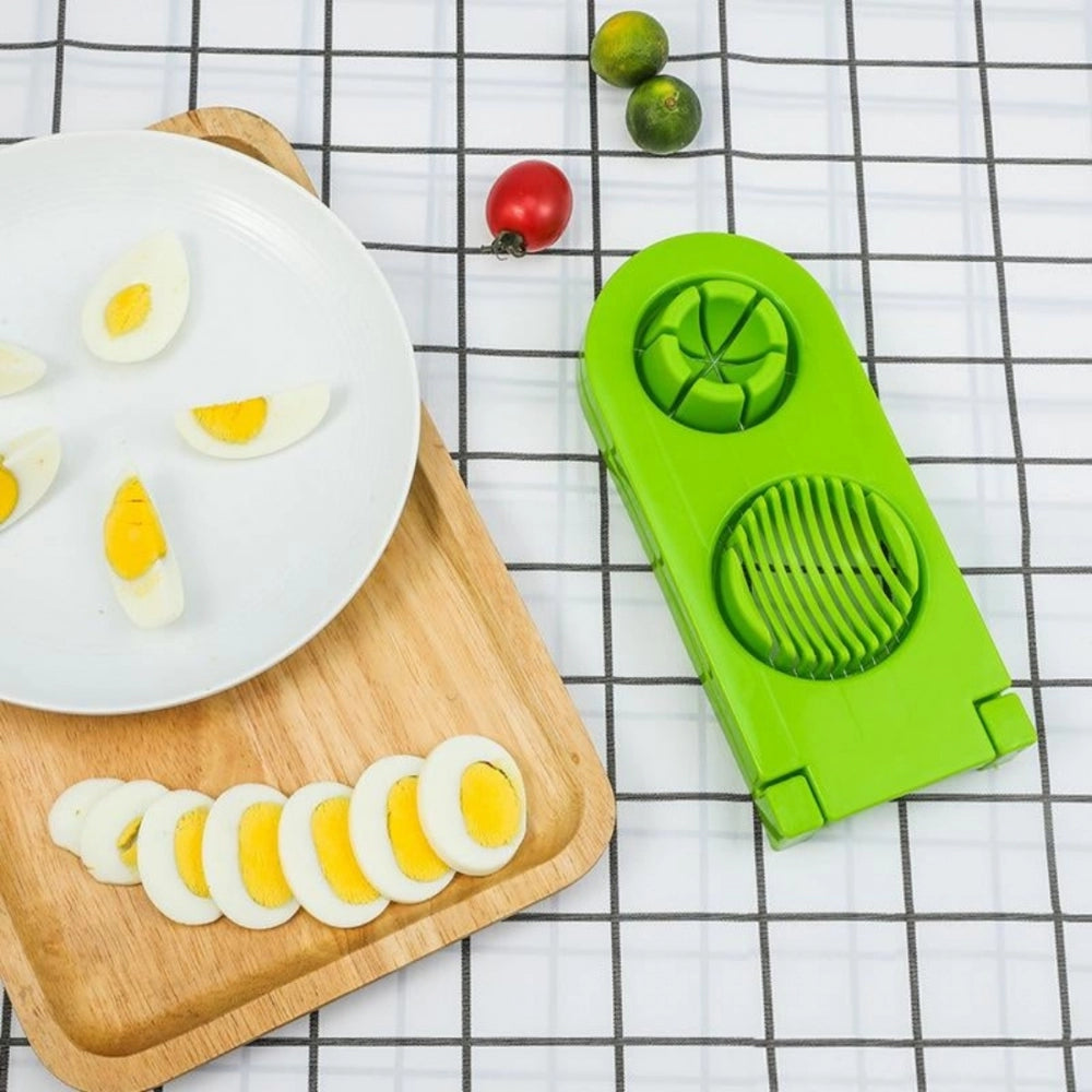 Pack of 2 2 In 1 Boiled Egg and Mushroom Slicer Cutter Chopper Plastic With Stainless Steel Wired (Assorted Color)
