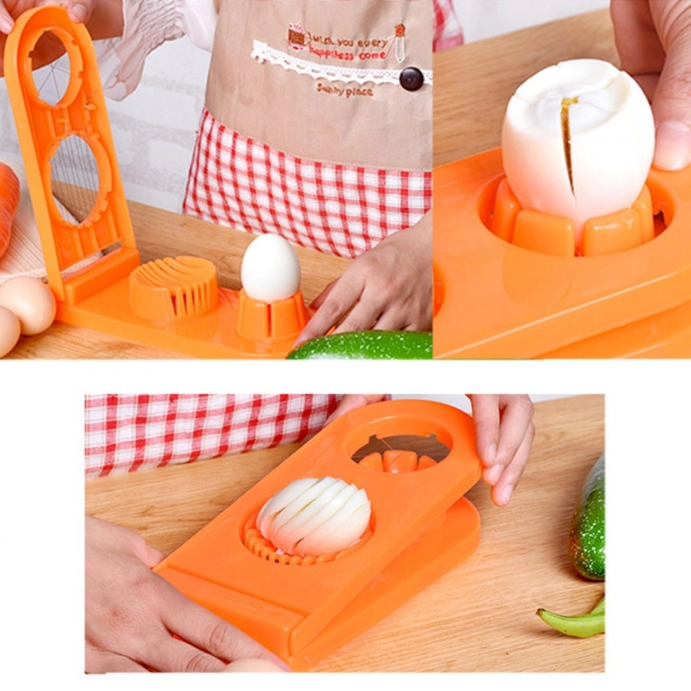 Pack of 2 2 In 1 Boiled Egg and Mushroom Slicer Cutter Chopper Plastic With Stainless Steel Wired (Assorted Color)