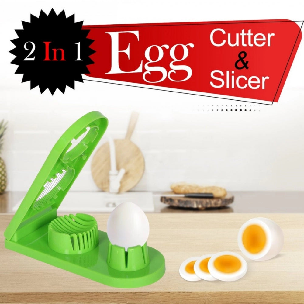 Pack of 2 2 In 1 Boiled Egg and Mushroom Slicer Cutter Chopper Plastic With Stainless Steel Wired (Assorted Color)