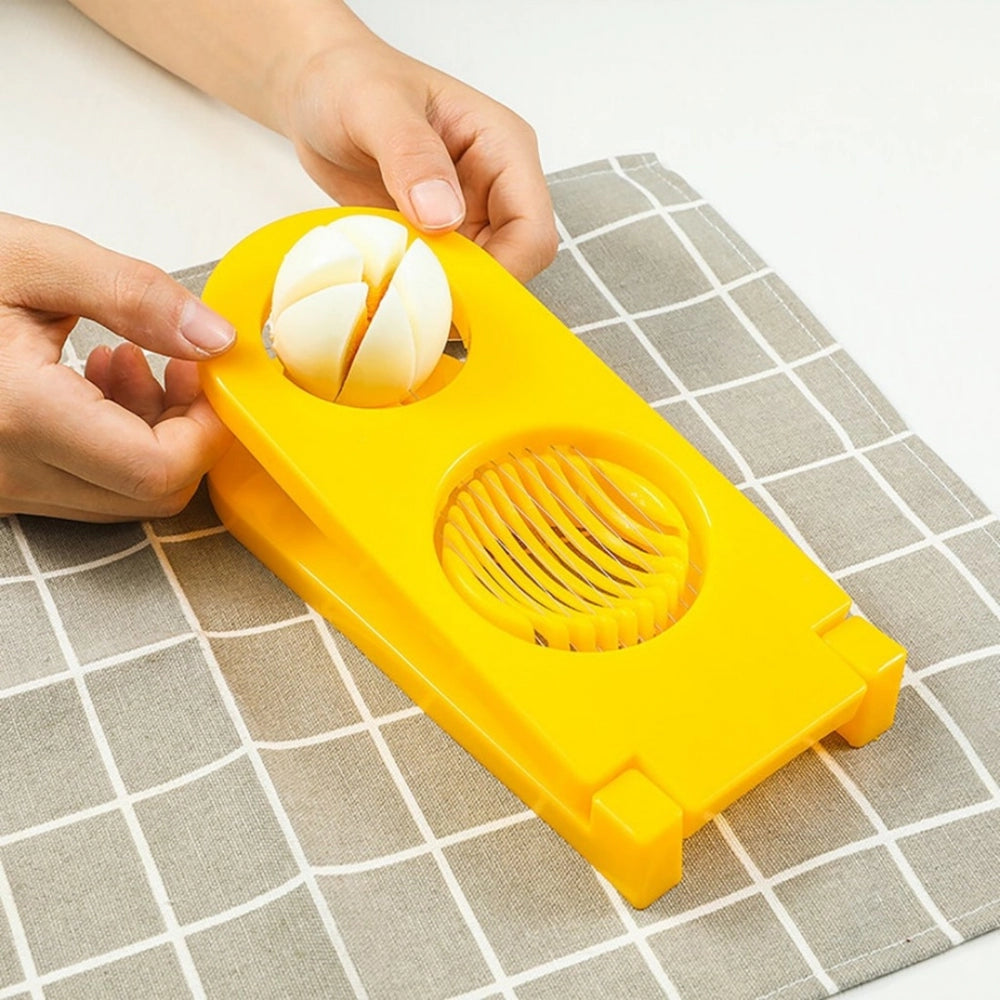 Pack of 2 2 In 1 Boiled Egg and Mushroom Slicer Cutter Chopper Plastic With Stainless Steel Wired (Assorted Color)