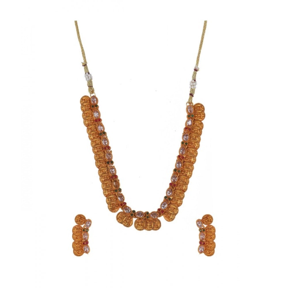Elegant Laxmi Coin Shape Jewellery Choker Set (White, Free Size)