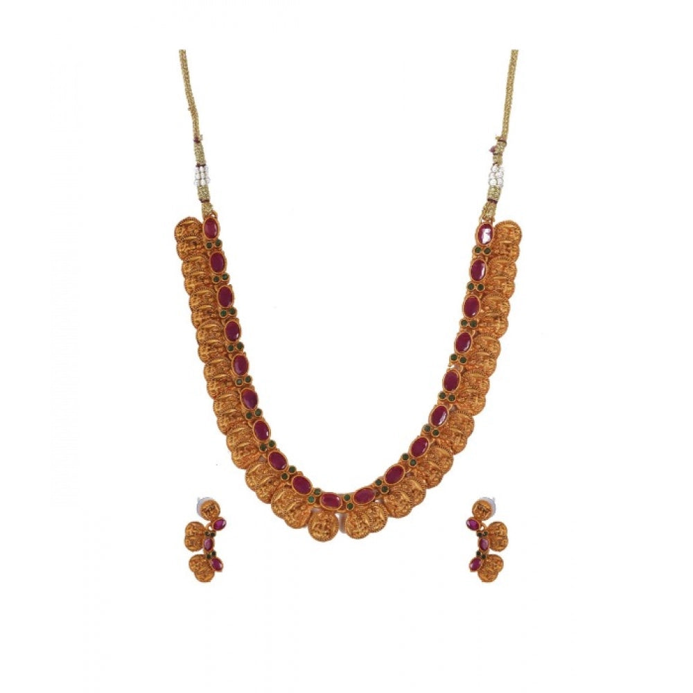Elegant Laxmi Coin Shape Jewellery Choker Set (Red, Free Size)
