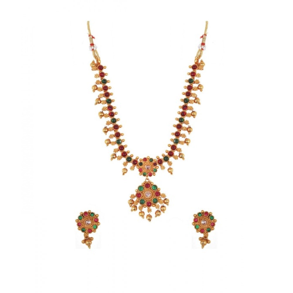 Elegant Brass Kempu Chain Jewellery Set (Multicolor, Free Size)