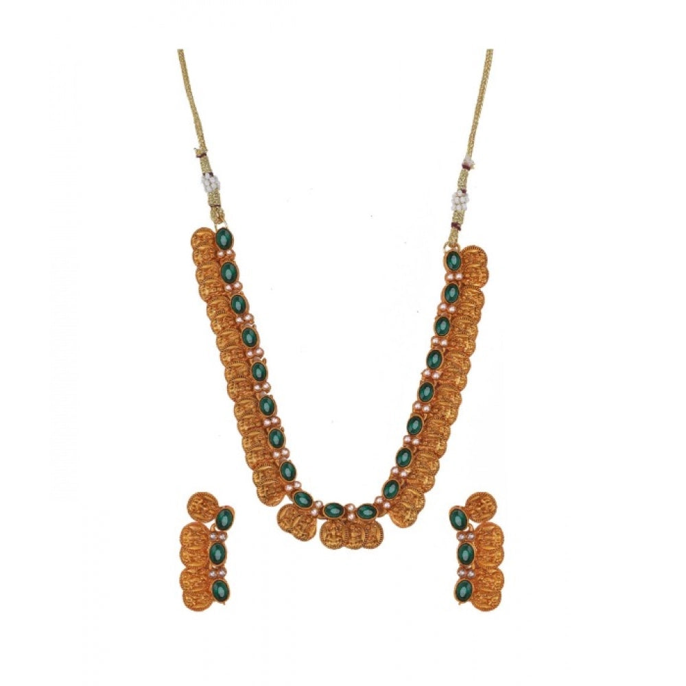 Elegant Laxmi Coin Shape Jewellery Choker Set (Green, Free Size)