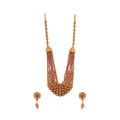 Ethnic Five Layer Brass Mala With Crystal (Red, Free Size)