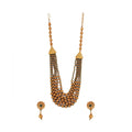 Ethnic Five Layer Brass Mala With Crystal (Green, Free Size)