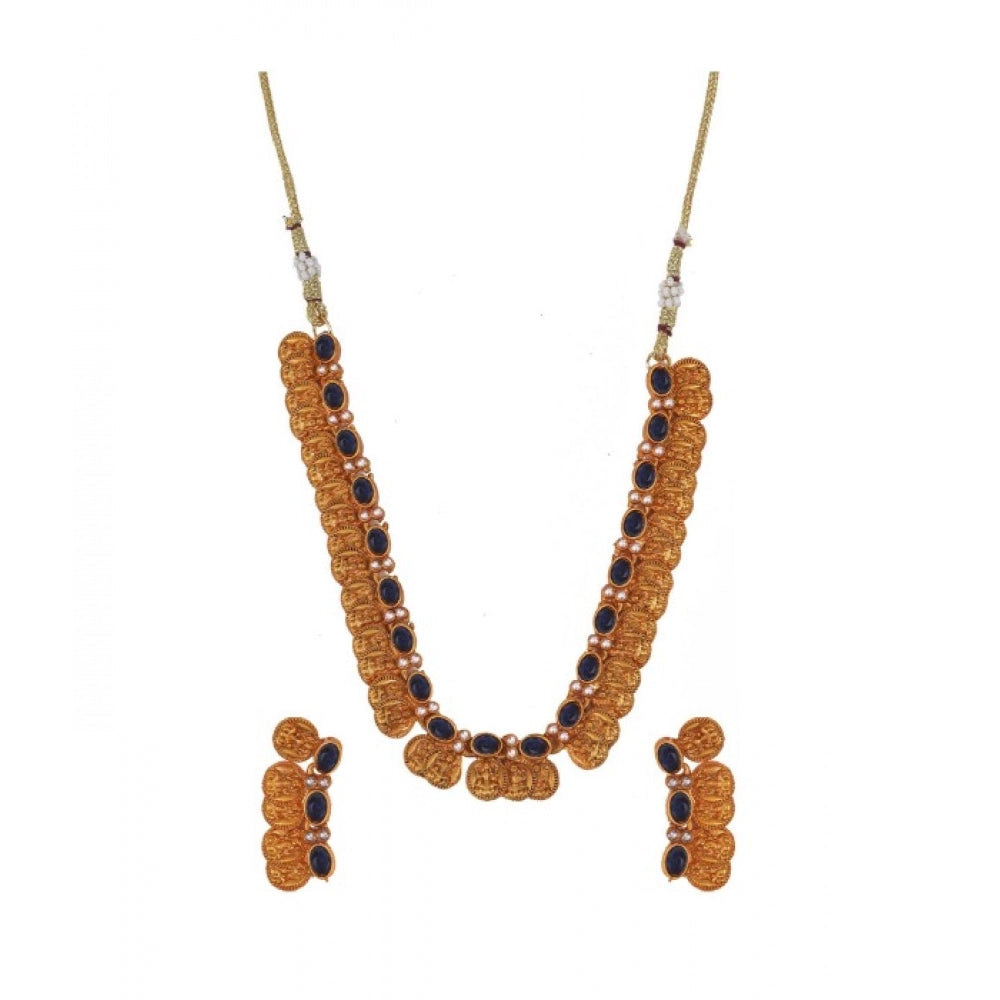 Elegant Laxmi Coin Shape Jewellery Choker Set (Blue, Free Size)