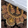 Goddess Glamour Gold Plated Temple Necklace and Jhumka Set (Multicolor, Free Size)