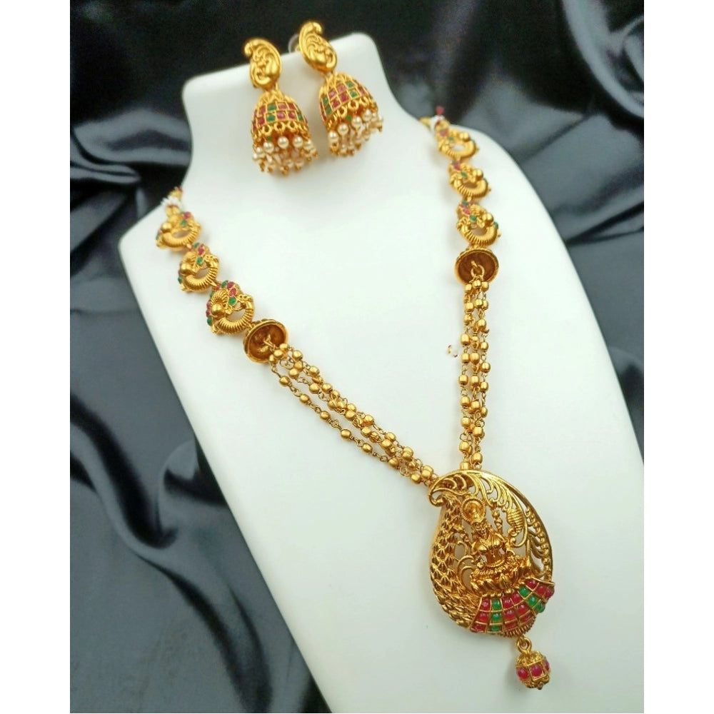 Traditional Temple Necklace and Earrings Set in Gold (Multicolor, Free Size) – Design 02