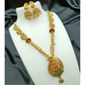 Traditional Temple Necklace and Earrings Set in Gold (Green, Free Size)