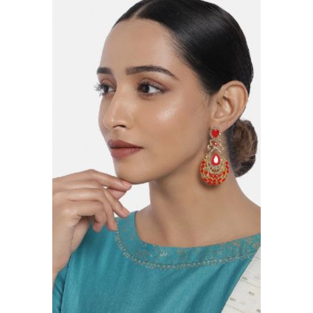 Rose Gold Plated Alloy Earrings (Gold & Red)