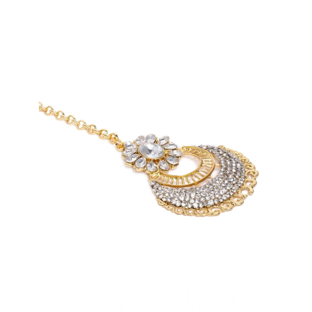 Rose Gold Plated Alloy Kundan Earrings & Mangtikka (White)