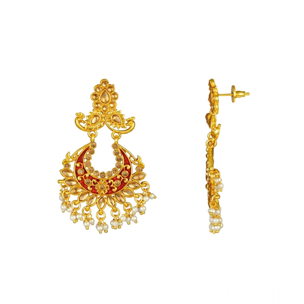 Rose Gold Plated Alloy Kundan Earrings & Mangtikka (Maroon)
