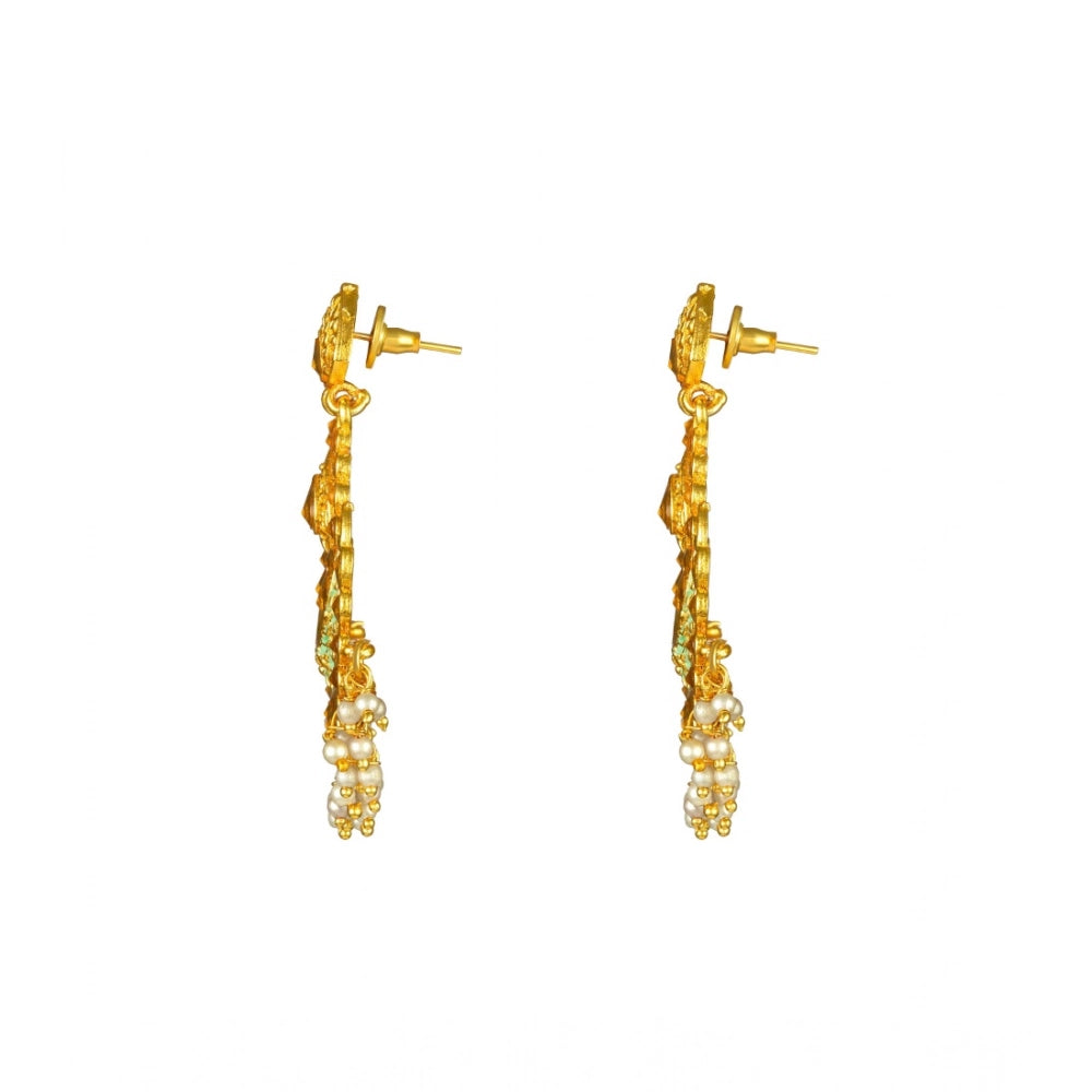 Rose Gold Plated Alloy Kundan Earrings & Mangtikka (Green) – Design 02