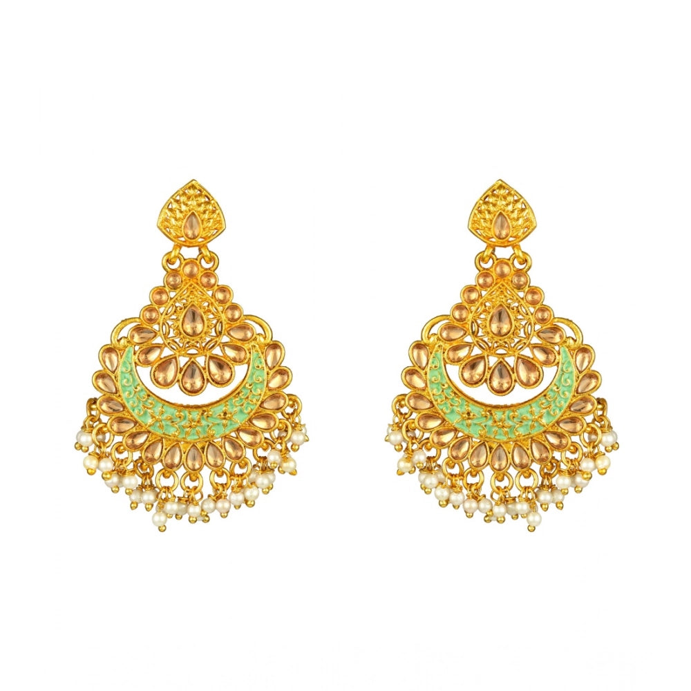 Rose Gold Plated Alloy Kundan Earrings & Mangtikka (Green) – Design 02