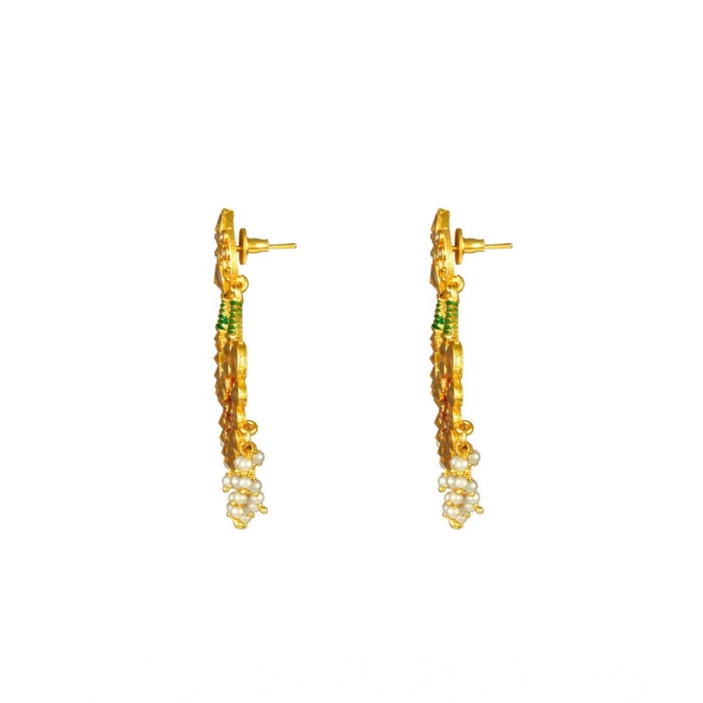 Rose Gold Plated Alloy Kundan Earrings & Mangtikka (Red & Green) – Design 02