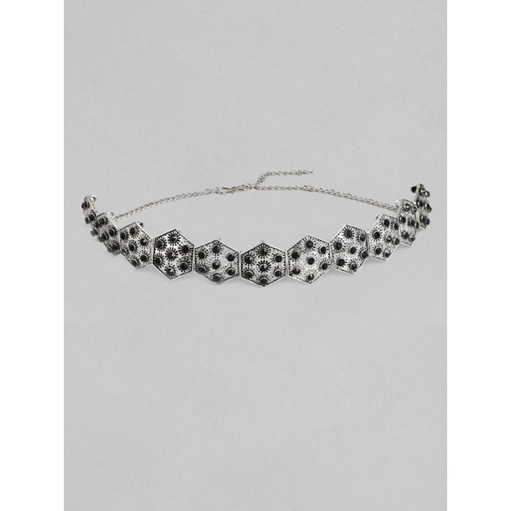 Rose Gold Plated Alloy Choker (Silver & Black)