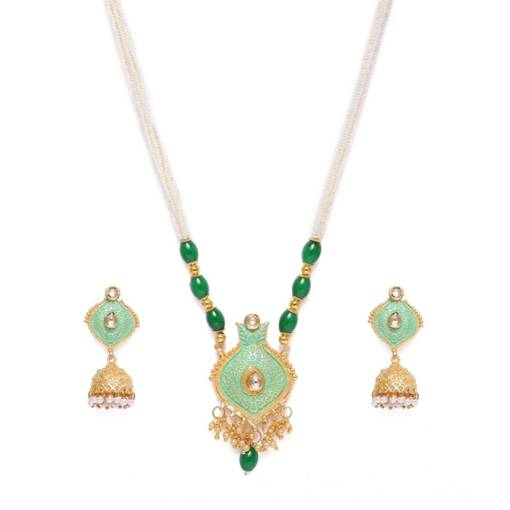 Rose Gold Plated Alloy Necklace & Earrings Set (Green) – Design 02