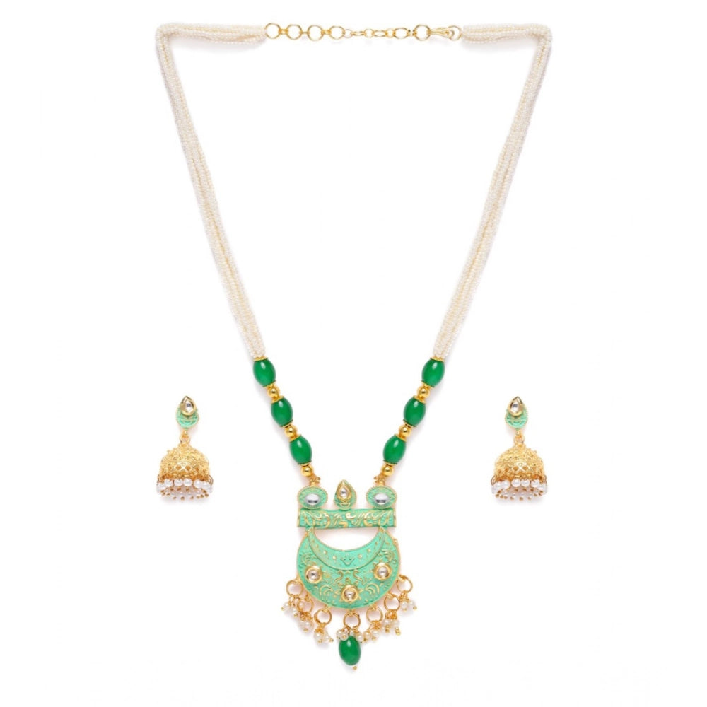 Rose Gold Plated Alloy Necklace & Earrings Set (Green) – Design 01