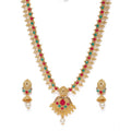 Rose Gold Plated Alloy Necklace & Earrings Set (Green & Red) – Design 01