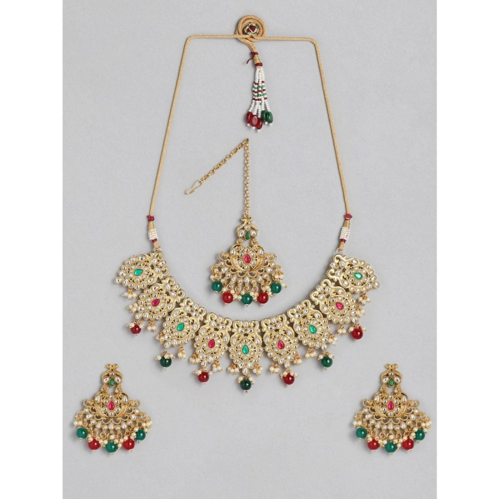Rose Gold Plated Alloy Necklace & Earrings Set (Light Green) – Design 02