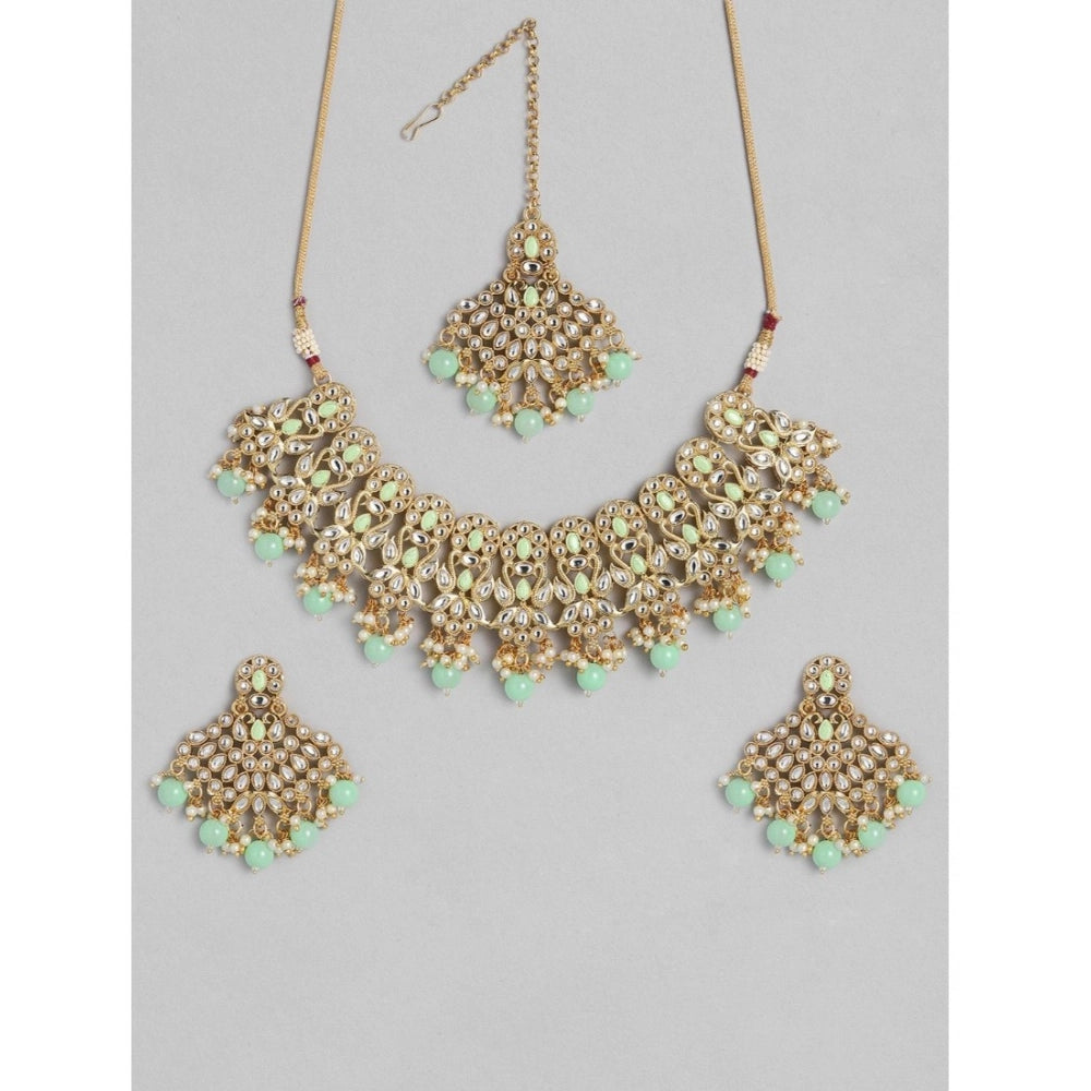 Rose Gold Plated Alloy Necklace & Earrings Set (Light Green) – Design 01