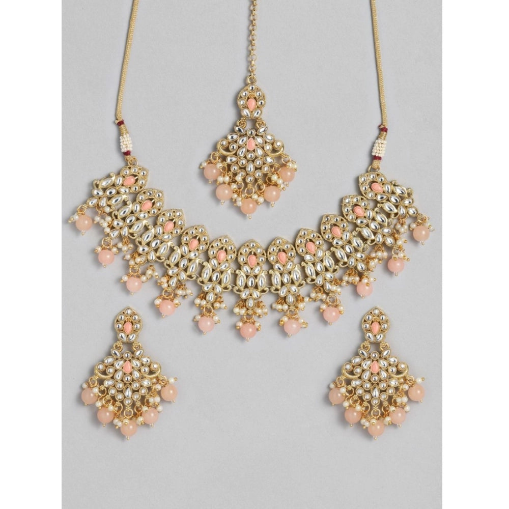 Rose Gold Plated Alloy Necklace & Earrings Set (Pink)