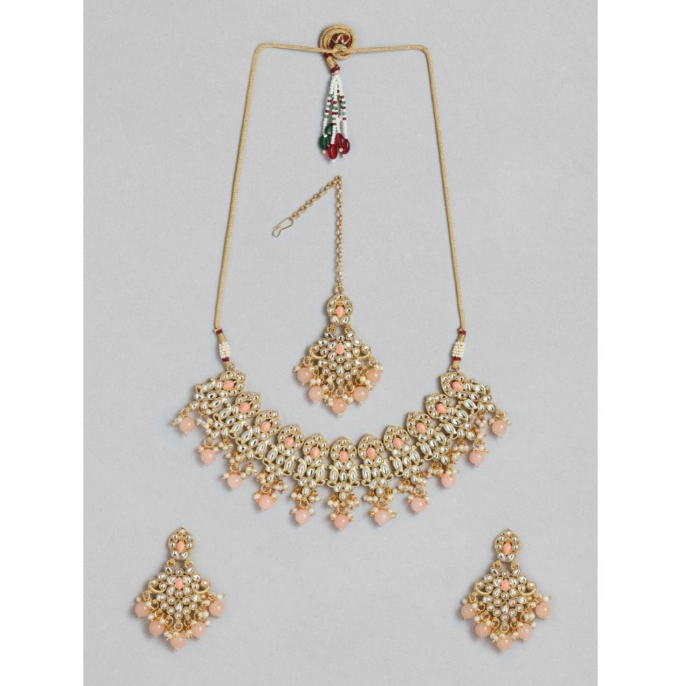 Rose Gold Plated Alloy Necklace & Earrings Set (Pink)