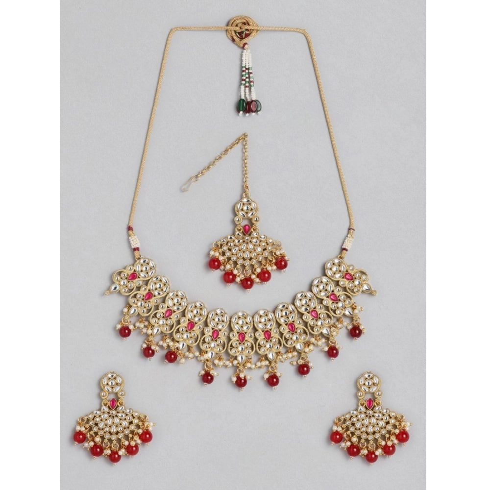 Rose Gold Plated Alloy Necklace & Earrings Set (Red)