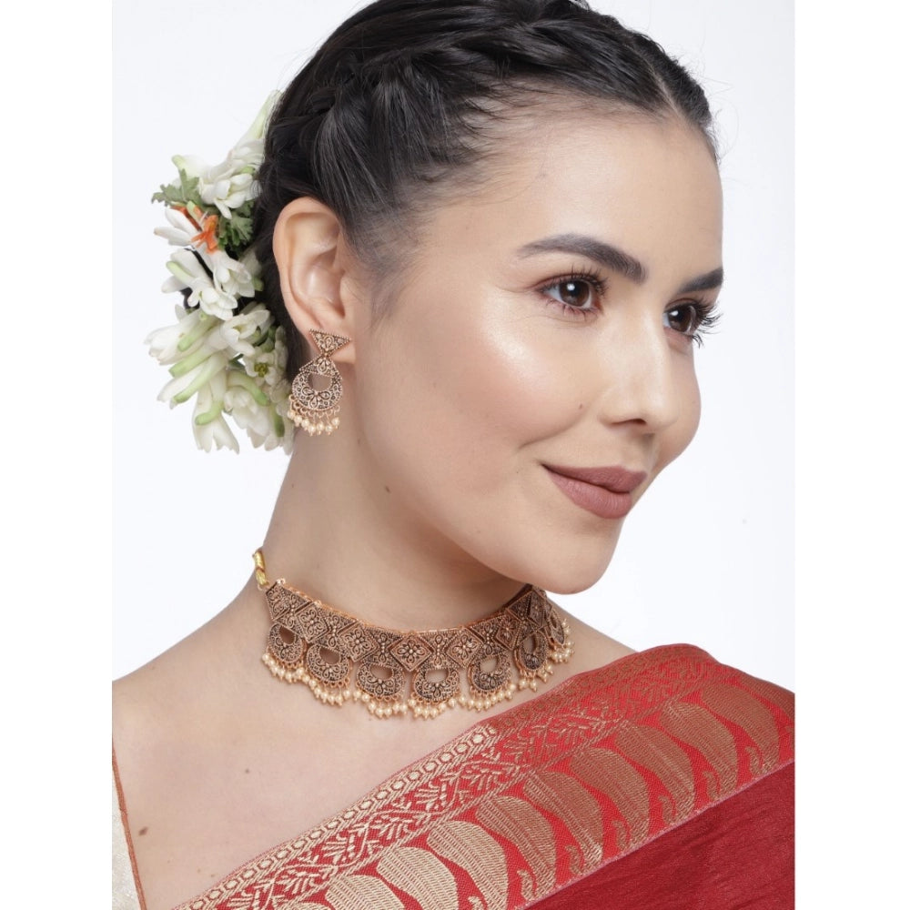 Rose Gold Plated Alloy Necklace & Earrings Set (Gold) – Design 03