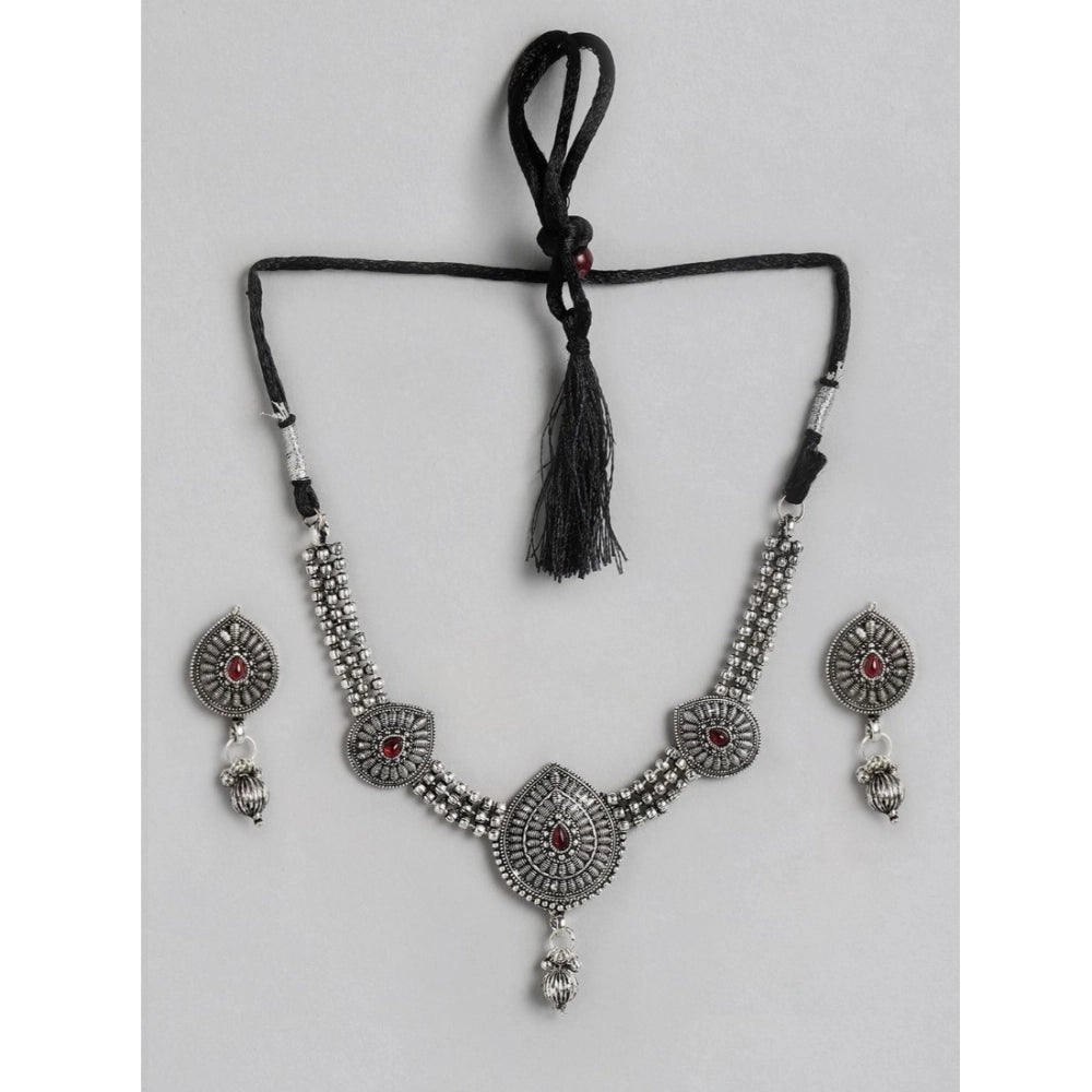 Rose Gold Plated Alloy Necklace & Earrings Set (Silver) – Design 03
