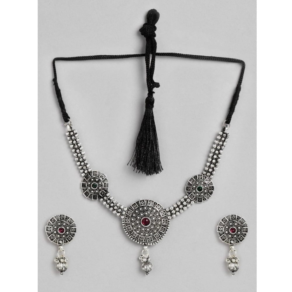 Rose Gold Plated Alloy Necklace & Earrings Set (Silver) – Design 01