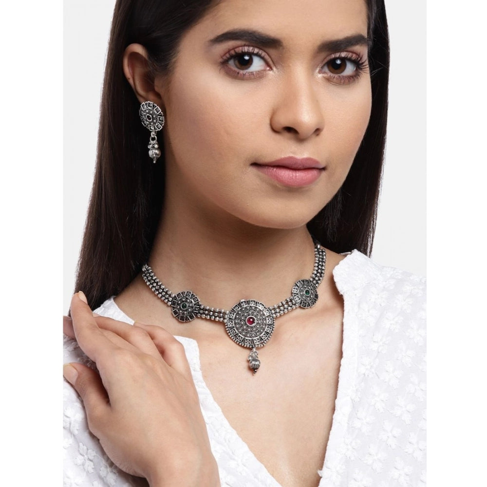 Rose Gold Plated Alloy Necklace & Earrings Set (Silver) – Design 01