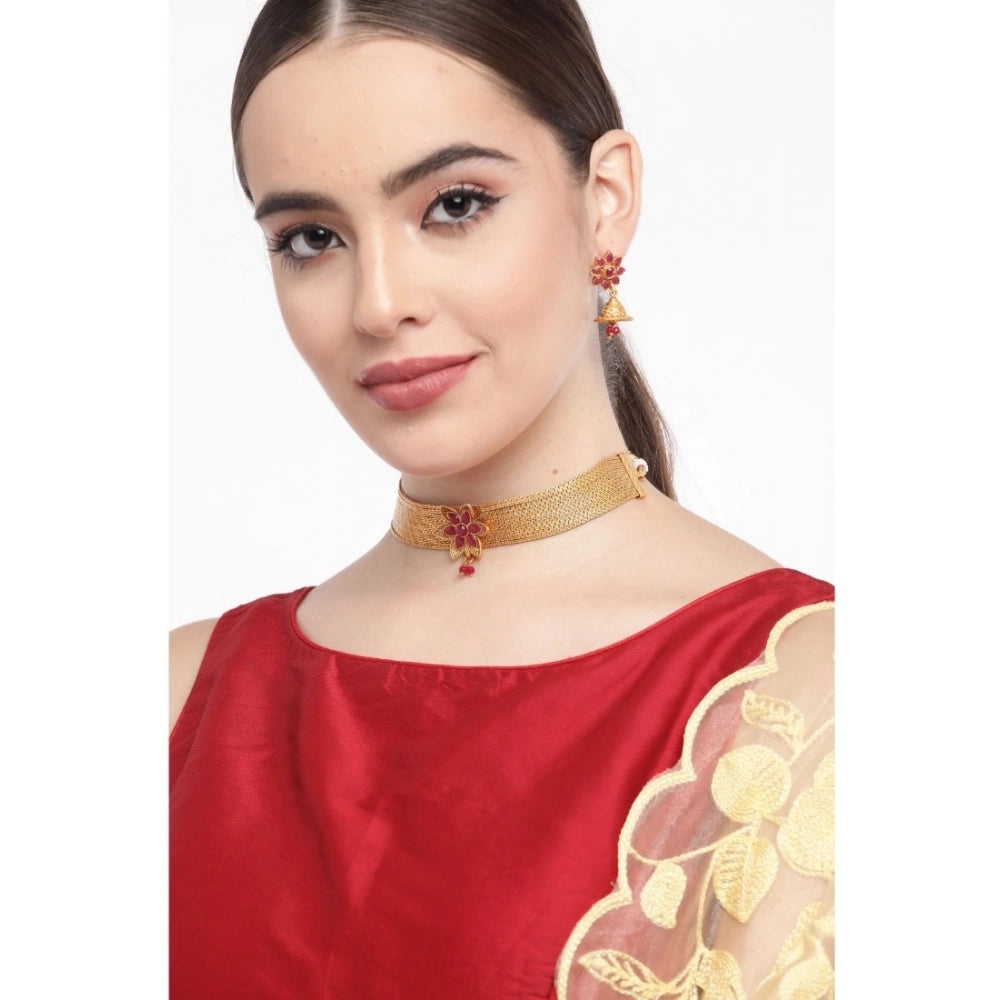 Rose Gold Plated Alloy Necklace & Earrings Set (Gold) – Design 01