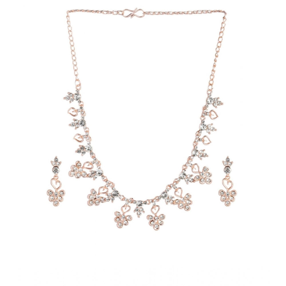 Rose Gold Plated Brass Necklace & Earrings Set (Gold)