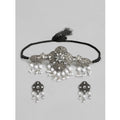 Rose Gold Plated Alloy Necklace & Earrings Set (Silver & White)