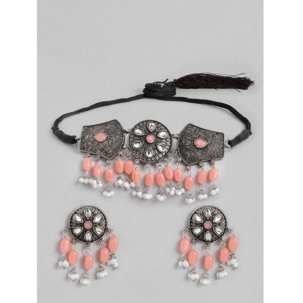 Rose Gold Plated Alloy Necklace & Earrings Set (Orange) – Design 01