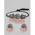 Rose Gold Plated Alloy Necklace & Earrings Set (Orange) – Design 01