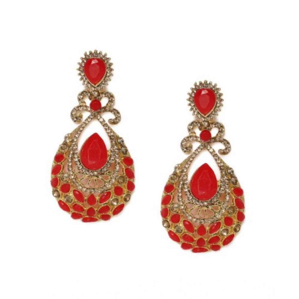 Rose Gold Plated Alloy Earrings (Gold & Red)