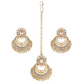Rose Gold Plated Alloy Kundan Earrings & Mangtikka (White)