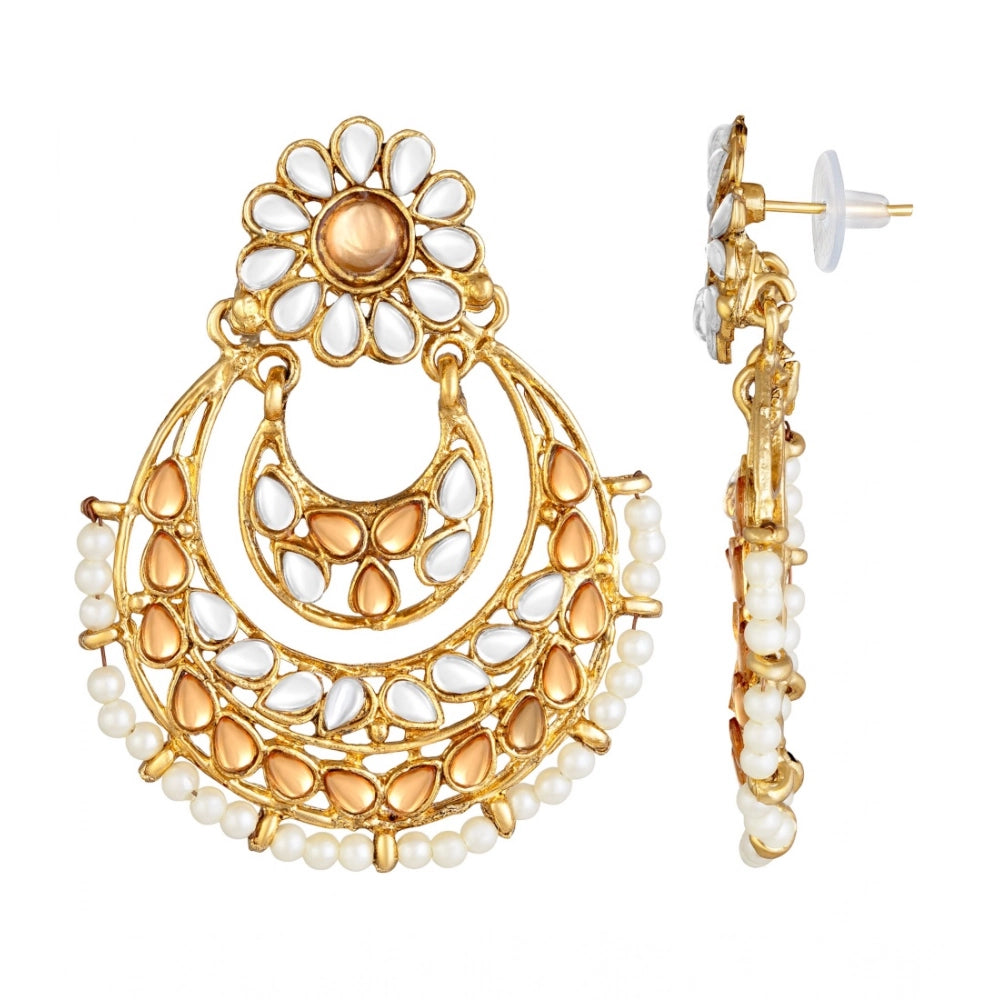 Rose Gold Plated Alloy Kundan Earrings & Mangtikka (White & Gold)