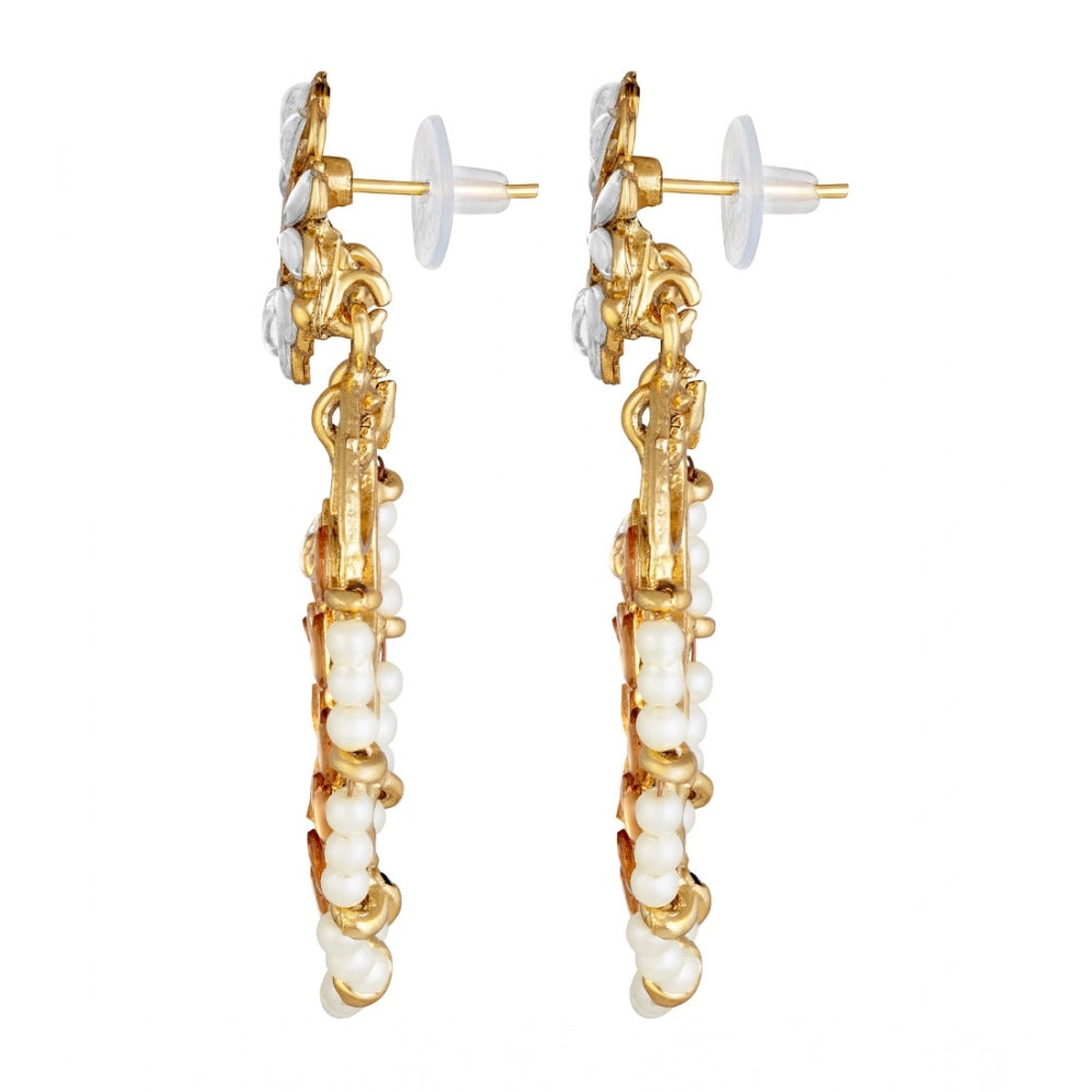 Rose Gold Plated Alloy Kundan Earrings & Mangtikka (White & Gold)