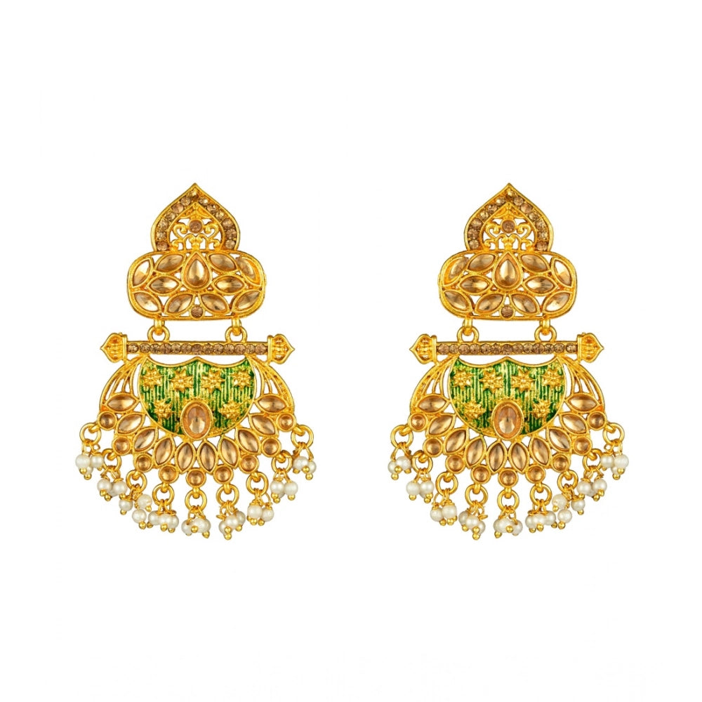 Rose Gold Plated Alloy Kundan Earrings & Mangtikka (Green) – Design 01