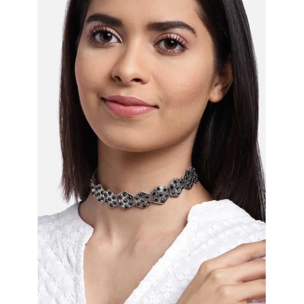 Rose Gold Plated Alloy Choker (Silver & Black)