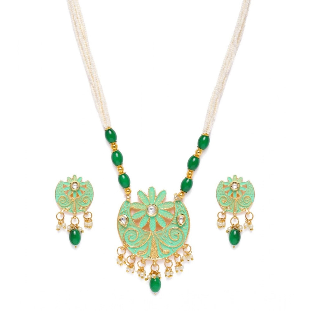 Rose Gold Plated Alloy Necklace & Earrings Set (Green) – Design 03