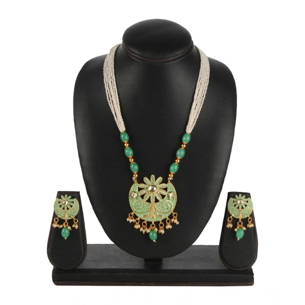 Rose Gold Plated Alloy Necklace & Earrings Set (Green) – Design 03
