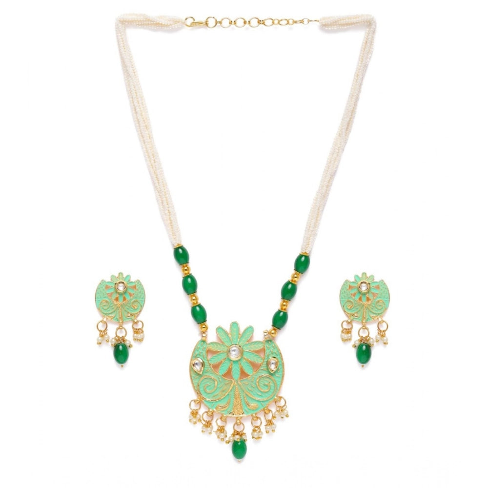 Rose Gold Plated Alloy Necklace & Earrings Set (Green) – Design 03