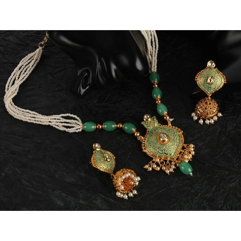 Rose Gold Plated Alloy Necklace & Earrings Set (Green) – Design 02