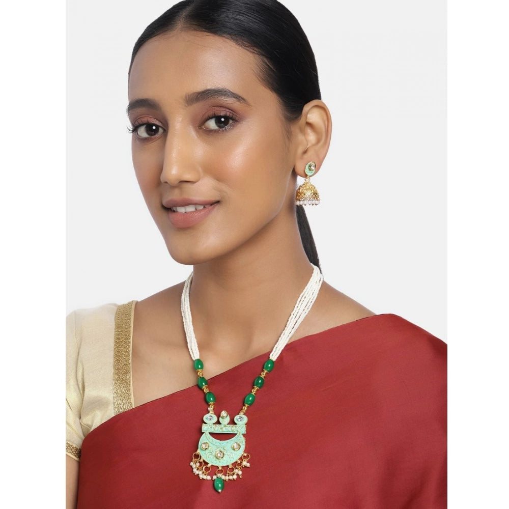 Rose Gold Plated Alloy Necklace & Earrings Set (Green) – Design 01