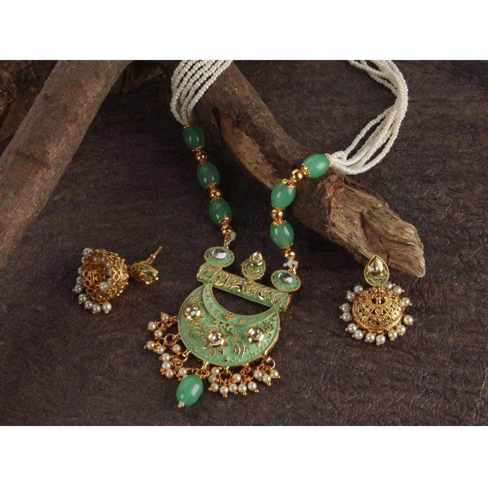 Rose Gold Plated Alloy Necklace & Earrings Set (Green) – Design 01